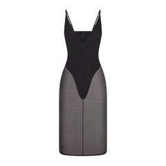 SKIMS BODY MESH PLUNGE MIDI DRESS | ONYX