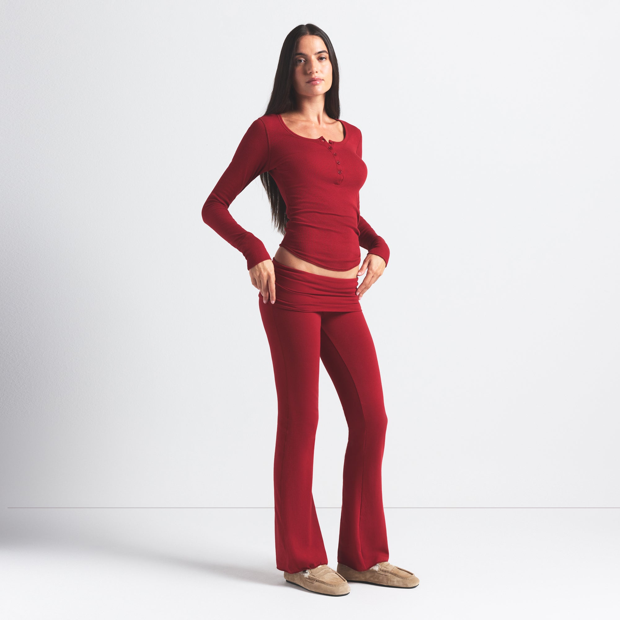 COTTON JERSEY FOLDOVER PANT | BRICK