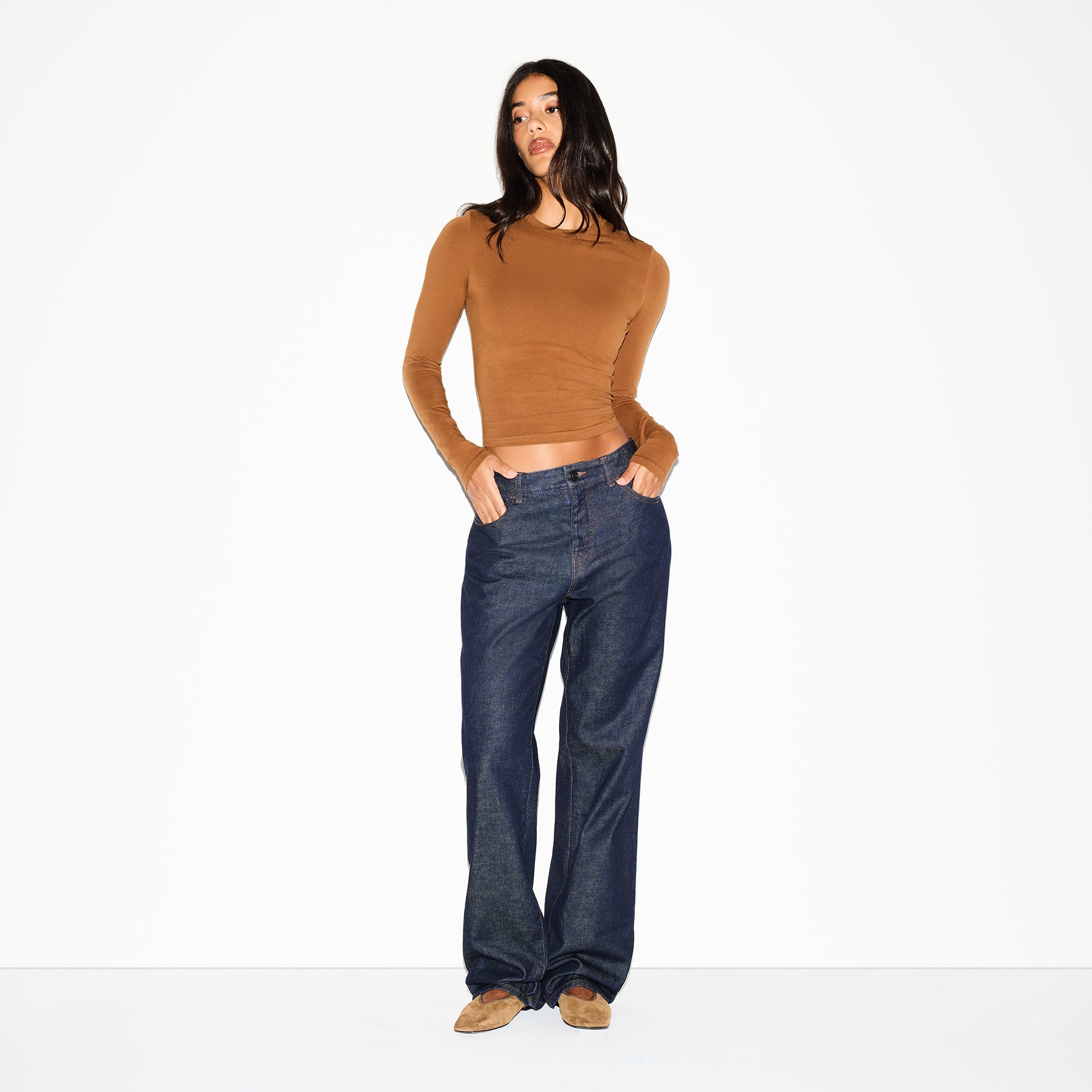 COTTON JERSEY LONG SLEEVE T-SHIRT | CHAI