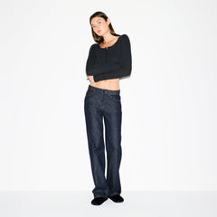 COTTON RIB SCOOP NECK HENLEY | SOOT