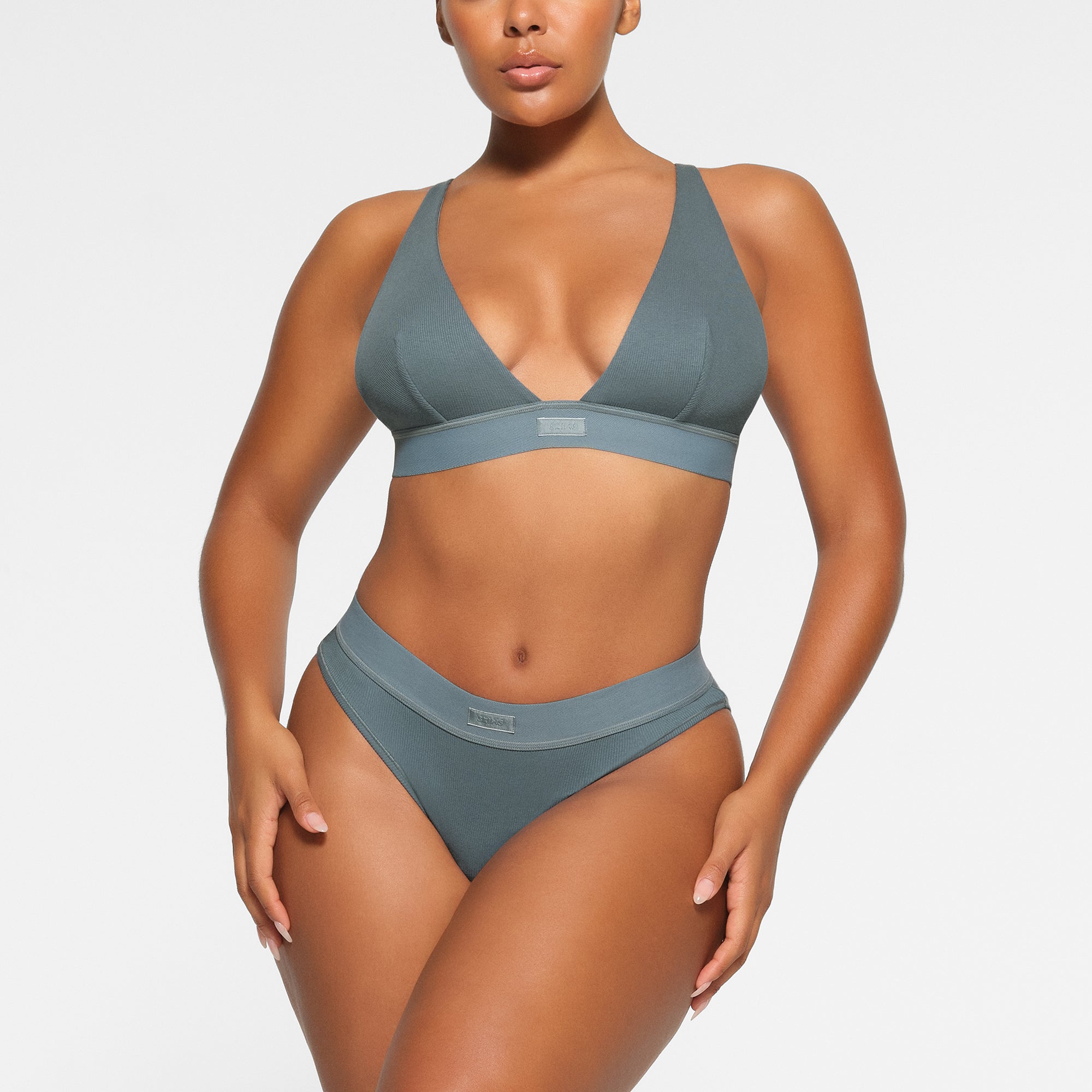 COTTON RIB PLUNGE BRALETTE | KYANITE